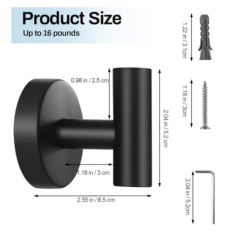 2 Pack Towel Hooks for Bathroom, Wall Mount Towel Holder, Wall Robe Stainless Steel Heavy Duty Door Hanger for Kitchen, Bedroom,Hotel,Pool,Coats, Black - color: Black
