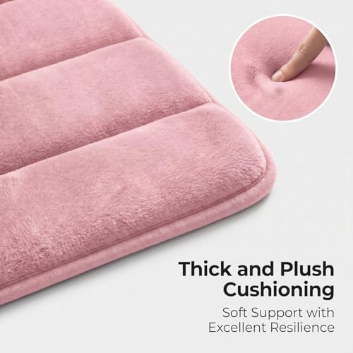 2 Piece Memory Foam Bath Mat Set, Extra Soft Absorbent Bathroom Rugs with U-Shaped Toilet Rug, Non-Slip Backing, Machine Washable, 24x16 + 20x20 U-Shaped, Pink - color: Pink