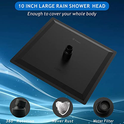 Voolan Rain Shower head, High Pressure Shower Head Made of 304 Stainless Steel, Relaxed Shower Experience Even at Low Water Flow and Pressure (10" Black) - color: Matte Black, size: 10 Inch