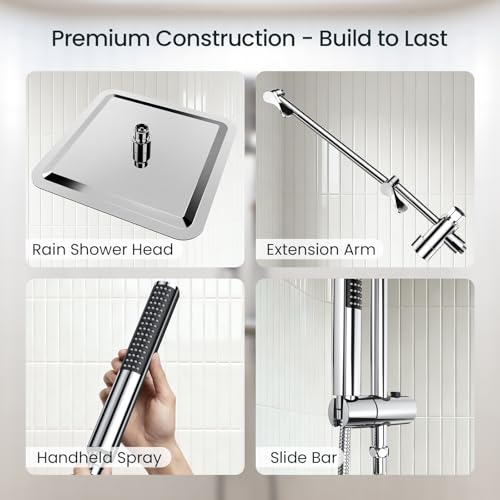 Veken 10" Luxurious Rain Shower Head with Handheld, High Pressure Rainfall Shower Heads wih Extension Arm, Wide Dual Showerhead with Spray Combo, Bathroom Accessories, Chrome, Silver - color: Chrome