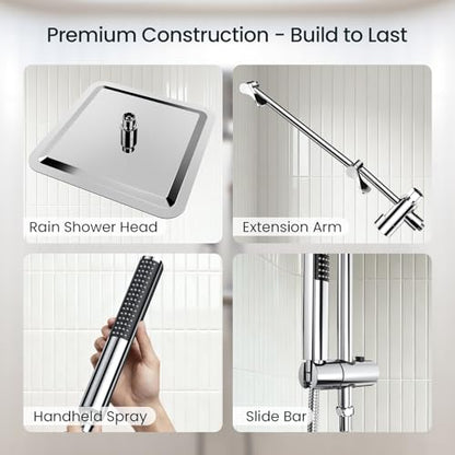 Veken 10" Luxurious Rain Shower Head with Handheld, High Pressure Rainfall Shower Heads wih Extension Arm, Wide Dual Showerhead with Spray Combo, Bathroom Accessories, Chrome, Silver - color: Chrome
