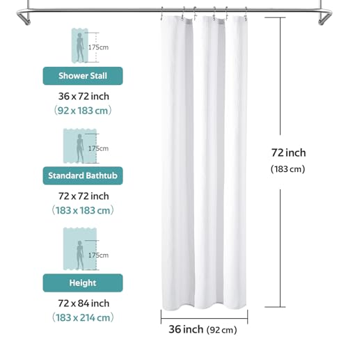 3 in 1 Shower Curtain Set, Waffle Shower Curtain and Liner Set with 6 Double Sided Shower Curtain Hooks, 258GSM Luxury Weighted Cloth Shower Curtain for Shower Stall, 36 W x 72 H, White - color: White, size: 36"W x 72"L (Pack of 1)