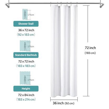 3 in 1 Shower Curtain Set, Waffle Shower Curtain and Liner Set with 6 Double Sided Shower Curtain Hooks, 258GSM Luxury Weighted Cloth Shower Curtain for Shower Stall, 36 W x 72 H, White - color: White, size: 36"W x 72"L (Pack of 1)