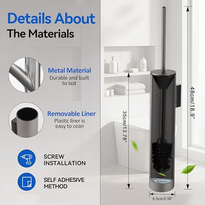 Wall Mounted Brushed Nickel Toilet Brush with Holder,Durable Cleaning Toilet Bowl Brushes with Holders - color: Brushed Nickel