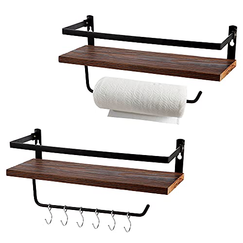 PHUNAYA Floating Shelves,Wall Mounted Shelf for Kitchen,Living Room,Bedroom,Bathroom Storage,Rustic Wood,Set of 2(Brown) - color: Brown