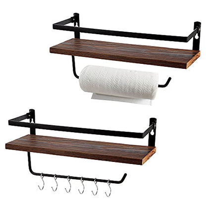 PHUNAYA Floating Shelves,Wall Mounted Shelf for Kitchen,Living Room,Bedroom,Bathroom Storage,Rustic Wood,Set of 2(Brown) - color: Brown