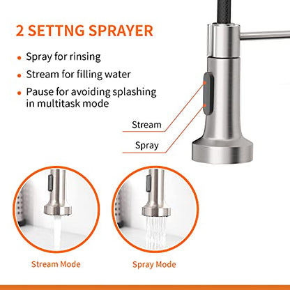 Kitchen Faucet with Pull Down Sprayer Brushed Nickel | 1 Handle Spring Sink Faucets,Lead-Free NSF Certified Stainless Steel, 1 or 3-Hole Deck Plate,Farmhouse, RV, Bar, Laundry Room - color: E - Nickel&Black