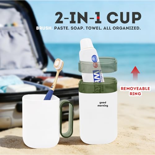 Travel Toothbrush Holder,Toothbrush Holder and Rinse Cup with Handle Toothbrush Travel Case,Multifunctional Toothbrush Cup,Large Capacit Travel Toothbrush Holder with Mouthwash Cup(Purple+Green) - color: 2pcs-green+purple
