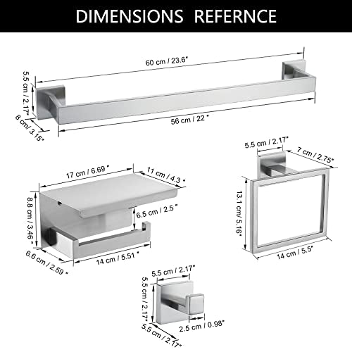 Brushed Nickel Bathroom Towel Bar Set Bathroom Accessories Hardware Set Including Towel Bar Towel Ring Coat Hook and Toilet Paper Holder with Shelf. Wall Mounted Stainless Steel - color: Brushed Nickel
