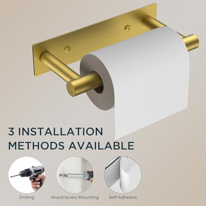 FORIOUS Commercial Toilet Paper Holder Wall Mount Bathroom Tissue Holder | Brushed Gold | Adhesive or Screw | SUS304 Stainless Steel Rustproof | Pivoting Tissue Roll Holder | Square Base - color: Brushed Gold