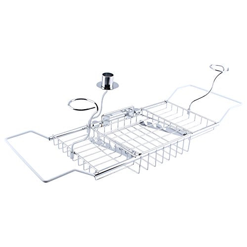 GOTOTOP Stainless Steel Bathtub Caddy Tray with Wine Glass Holder, Adjustable Over Bath Tub Rack, Removable Book Holder