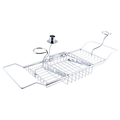 GOTOTOP Stainless Steel Bathtub Caddy Tray with Wine Glass Holder, Adjustable Over Bath Tub Rack, Removable Book Holder