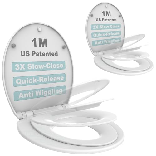 1M Family Toilet Seat, Patented Slow Close & Quick Releasing Technology, Anti-Wiggling, Easy to Install and Clean, Standard Round with Toddler Seat Built In (2 Pieces) - style: Round with Toddler Seat Built In