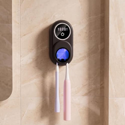 Toothbrush Sanitizer Holder, Wall-Mounted with Auto-Inductive Cover & 140°F Air Drying, Bathroom Organizer, Black