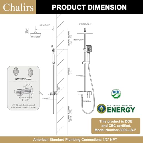 Shower Systems with 12 x8 Inches Rain Shower Head,Brushed Gold Exposed Pipe Shower System,3 Functions Tub Shower Faucet Sets,Overhead Shower System with Handheld - color: A- Brushed Gold with Square Shower Head