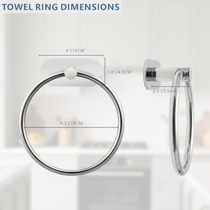 Self-Adhesive Towel Ring, No Drill Stainless Steel Round Hand Towel Holder, Rustproof Waterproof Towel Hanger with Strong Sticky Base, Modern Wall-Mounted Towel Loop for Bathroom Kitchen (Chrome) - color: Chrome