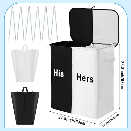 DoubleFill 154L Large Double Laundry Hamper with Lid and Removable Bags Laundry Basket 2 Section Collapsible Dirty Clothes Hamper for Bathroom Bedroom for Husband&Wife Parents or Couple(His Hers) - style: His Hers