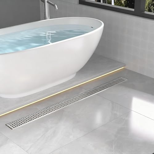 36 Inch Linear Shower Drain - Brushed Nickel, with Removable Grate | AISI 304 Stainless Steel Shower Drain, Long Rectangle Shower Floor Drain with Adjustable Feet, Fits Bathroom & Balcony etc - color: Brushed Nickel, size: 36 in