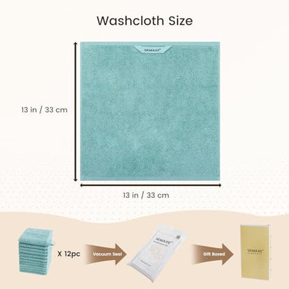 12-Pack Cotton Washcloths for Bathroom with Hanging Loops, Blue | Soft washcloths for face cleansing, shower use, guest bathrooms, and daily wash-day rotation, OEKO-TEX certified, easy care - color: A04: Blue