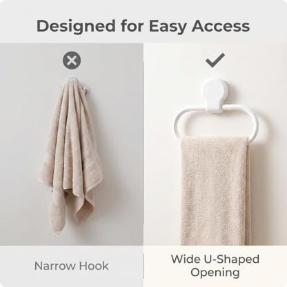2Pcs White Towel Ring Towel Rack Hand Holder for Bathroom Self Adhesive Non Punching Adhesive Towel Ring Kitchen Cloth Hanger Bath Towel Bars