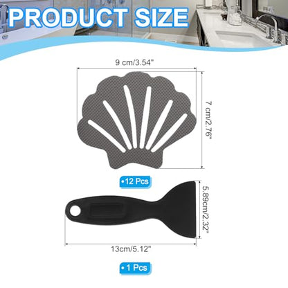 PATIKIL Bathtub Non Slip Stickers 3.54x2.76 Inch, 12 Pack Shell Safety Shower Floor Anti Slip Stickers with Adhesive Decals Scraper for Bath Tub Shower Floor Stair, Gray - color: Gray