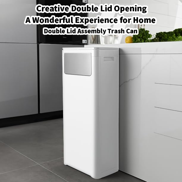 WanWanKa Trash Can with Lid, Large Tall 8 Gallon Commercial Trash Can, Plastic Waste Bin with Press top Lid, White Garbage Can Suitable for Kitchen, Bathroom, Bedroom, Living Room, Office - color: White