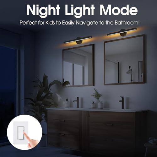 Energetic 5CCT Rotatable Vanity Lighting with Night Light, 15W Black Bathroom Wall Lamp Over Mirror, LED Vanity Make Up Lighting Bar, 23 Inch Modern Picture Light, 350° Adjustable Angle