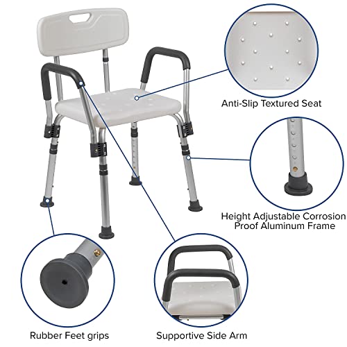 Flash Furniture Bath Shower Chair with Quick Release Back/Arms, White | Adjustable Height, Tool-Free Assembly, Non-Slip Feet, 300 LB Capacity - color: White