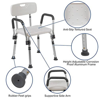 Flash Furniture Bath Shower Chair with Quick Release Back/Arms, White | Adjustable Height, Tool-Free Assembly, Non-Slip Feet, 300 LB Capacity - color: White