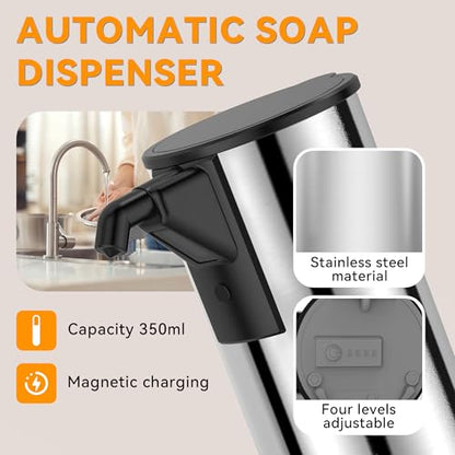 Automatic Soap Dispenser,Stainless Steel Material, Rechargeable Touchless Hand Sanitizer Pump,4 Adjustable Levels Smart Electric Dispenser - color: Silver Steel