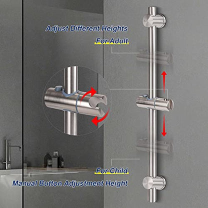 NearMoon Slide Bar with Height/Angle Adjustable Handheld Shower Holder, Bathroom SUS 304 Stainless Steel Head Holder for Bath (Screw Mounted, Brushed Nickel) - color: Brushed Nickel, style: Screw Mounted