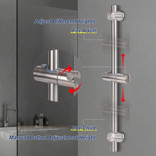 NearMoon Slide Bar with Height/Angle Adjustable Handheld Shower Holder, Bathroom SUS 304 Stainless Steel Head Holder for Bath (Screw Mounted, Brushed Nickel) - color: Brushed Nickel, style: Screw Mounted