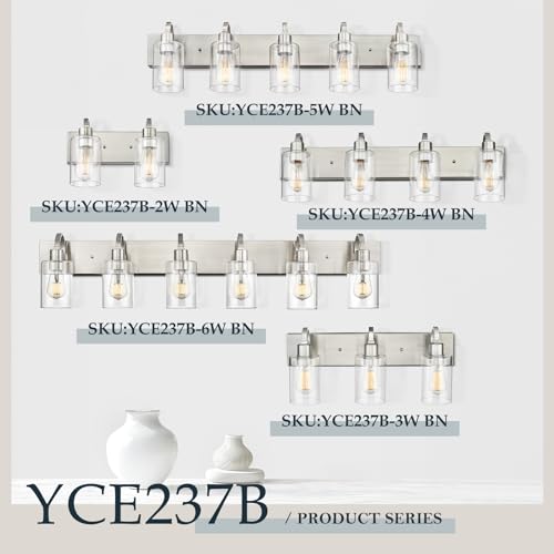 Emliviar Large Bathroom Wall Light, 6-Light Industrial Bathroom Lighting Fixtures Over Mirror, Brushed Nickel Finish with Clear Glass, YCE237B-6W BN - color: Brushed Nickel - Clear Glass, size: 6-Light