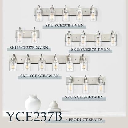 Emliviar Large Bathroom Wall Light, 6-Light Industrial Bathroom Lighting Fixtures Over Mirror, Brushed Nickel Finish with Clear Glass, YCE237B-6W BN - color: Brushed Nickel - Clear Glass, size: 6-Light