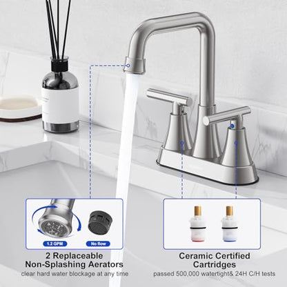 Brushed Nickel 4 inch Centerset Bathroom Faucet for Sink 2-3 Hole | Bathroom Sink Faucet with Pop-up Drain and Supply Lines, Stainless Steel 2-Handle Centerset Faucet for Vanity RV Restroom - color: Brushed Nickel