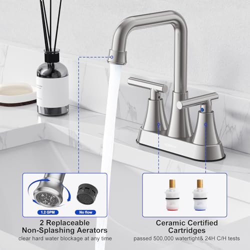 Brushed Nickel 4 inch Centerset Bathroom Faucets for Sink 2-3 Hole | Bathroom Sink Faucet with Pop-up Drain and Supply Lines, Stainless Steel 2-Handle Centerset Faucet for Vanity RV Restroom - color: Brushed Nickel X2