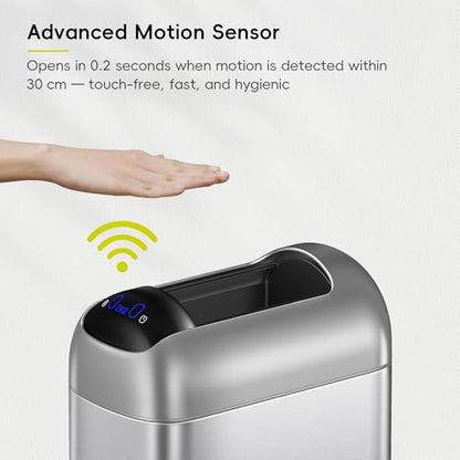 EKO Astro Slim Sensor Trash Can, 10L / 2.6 Gallon Touchless Garbage Bin with Soft-Close Retractable Wing Lid, Motion Sensor Stainless Steel Trash Can for Bathroom, Kitchen and Office, Waterproof - size: Astro 10L-Matte Stainless