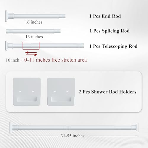 UIOSANRT White Shower Curtain Rod 31-55 inches with Holders, Stainless Steel Shower Rod & Tension Rod, Adjustable Tension Shower Curtain Rod for Bathroom, Windows, Closet - color: White, size: 31"-55"