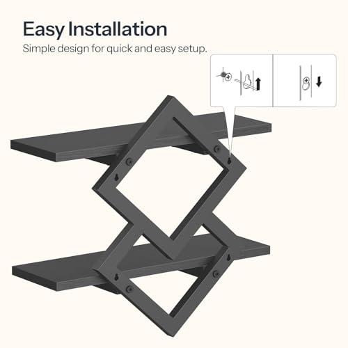 HOOBRO 15" Floating Shelves for Wall, Set of 2 Wall Shelf, 2-Tier Hanging Shelves, Wall Mounted Storage Shelf, Display Rack, for Living Room Bedroom Kitchen Bathroom, Black BB14BJP201 - color: Black