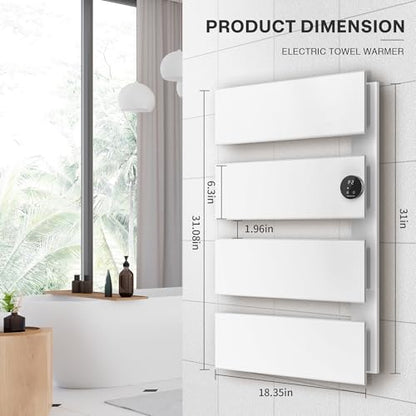 K&KALONZO Electric Towel Warmer Wall Mounted, Fast Heat in 2 Min, NTC Safety | 5 Timers & 3 Heat Levels Control, 2H Rapid Dry, Plug-In/Hardwired, Anti-Scald, Aluminum Heated Towel Rack for Bathroom, K4RW - color: White, size: 4-Bar
