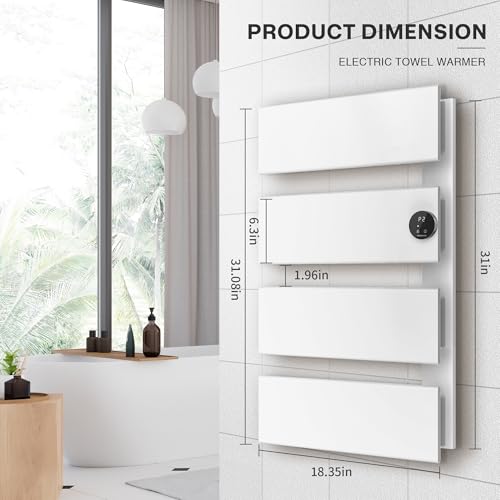 K&KALONZO Electric Towel Warmer Wall Mounted, Fast Heat in 2 Min, NTC Safety | 5 Timers & 3 Heat Levels Control, 2H Rapid Dry, Plug-In/Hardwired, Anti-Scald, Aluminum Heated Towel Rack for Bathroom, K4RW - color: White, size: 4-Bar
