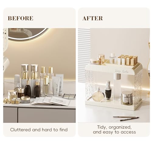 Bathroom Countertop Organizer, 2 Tier Makeup Storage Counter Shelf, Perfume Stand Vanity Holder Skincare Cosmetic Lipstick Dresser Office Tray for Bedroom Living Room Dressing Table, Acrylic - color: White 1 - Acrylic