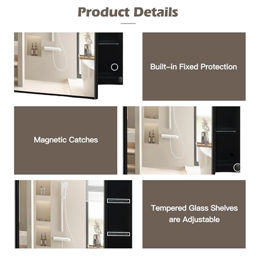 Arched Medicine Cabinet, Recessed Medicine Cabinet Surface Mount Medicine Cabinet with Mirror and Adjustable Shelves Medicine Cabinet Wall Mounted Bathroom Mirror Cabinet, 24x36 Inch (Black) - color: Black