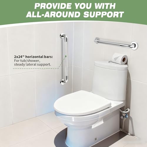 2 PCS Grab Bars for Seniors Bathroom 24 Inch 1.25" Diameter Shower Handle | Stainless Steel Shower Safety Support Bar, Bath Assist Handles for Handicap Elderly Injury Pregnant, ADA Compliant - size: 2PCS-24inch