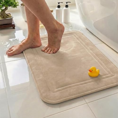 Memory Foam Bath Mat 59x23, Non Slip, Machine Washable, Quick Dry & Absorbent Rugs, Bath Mats for Bathroom Floor, Tub & Shower, Bathroom Rug, Beige - color: Beige, size: 59 x 23 Inch
