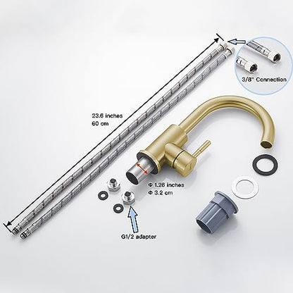 Wet Bar Sink Faucet Single Hole Brushed Gold, Modern Single Handle Bathroom Sink Faucet Commercial Stainless Steel Prep Sink Faucet - color: Brushed Gold, size: No drain