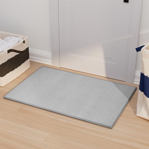 AREDO Door mat with Non Slip Rubber Backing, Washable Soft Floor Carpet for Kitchen, Hallway, Entryway Indoor, Bedroom, Laundry, Low Pile Area Rugs, Solid Color with Pointillism Style, 2 * 3 ft Grey - color: Grey, size: 3' x 2' (Runner)