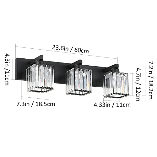 Aipsun Black Vanity Light Bathroom Lighting Fixtures 3 Light Crystal Modern Bathroom Vanity Light (Exclude Bulb) - color: Black, size: 23 inch