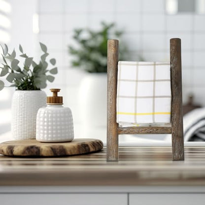 Cinnvoice 2 Pcs Wooden Tea Towel Ladder Rustic Hand Towel Stand Rack Mini Countertop Towel Stand Farmhouse Wood Counter Towel Holder for Bathroom Country Kitchen Office(Wood Color) - color: Wood Color