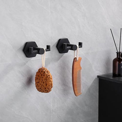 GERZWY Matte Black Coat/Robe Clothes Hook for Bath Kitchen Modern Hotel Style, Stainless Steel Bathroom Double Towel Hook Wall Mounted 2 Pack - color: Black